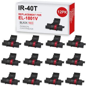 IR40T Calculator Ink Ribbon Compatible for Sharp EL-1801V EL-1750V EL-1611V Casio HR-170RC HR-200RC HR-300RC Canon P23-DHV-3 and More Black/Red IR-40T CP-13 EA-772R Calculator