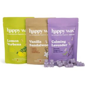 Happy Wax Fan Favorites Collection Scented Natural Soy Wax Melts – 6 Total Oz. of Scented Wax Melts, Collection Includes Lemon Verbena, Calming Lavender, and Vanilla Sandalwood