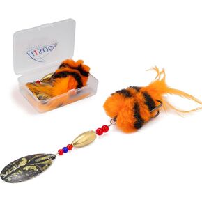 Pike Musky Walleye Fishing Lure Spinnerbait with Feathered Hooks Rooster Tail Fishing Lures Spoon Lures Baits with Tackle Box