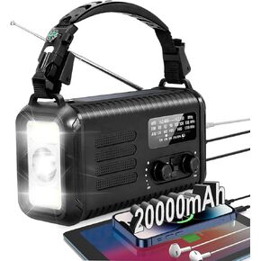 Solar Emergency Weather Radio, 20000mAh /74000mWh Crank Radios with AM/FM/NOAA, Portable Phone Charger, Flashlight & S0S Alarm, Reading Lamp for Camping Hiking (Black)