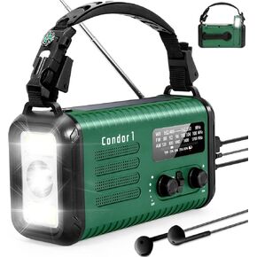 Emergency Weather Radio (Condor 1) NOAA/AM/FM with 74000mWh Portable Radio, USB-C/Solar/Hand Crank Charging, SOS Alarm, Flashlight, Reading Lamp & Survival Handle Kit for Indoor/Outdoor (Army Green)