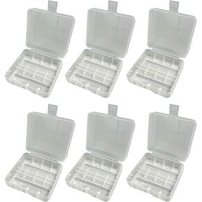6-Pack Multi-Purpose Storage Box – Holds 26650/21700/18650 Batteries, SD Cards, Small Cables, Earbuds, Travel Essentials – Portable Clear Organizer Case (No Batteries)
