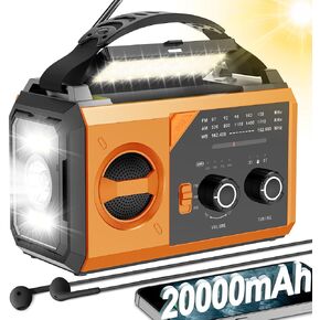 20000mAh Emergency Weather Radio, Radio Portable AM/FM/NOAA Hand Crank Radio Solar Radio with USB/Solar/Hand Crank Charging Headphone Jack SOS Alarm Phone Charger Reading Lamp for Emergency