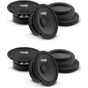 DS18 4X 6.5 Midrange Speakers 480W Max 140W RMS 8 Ohm with 2X Pair of Fast Ring Foam Speaker Baffle - Quality Audio Door Speakers for Car or Truck Stereo Sound System