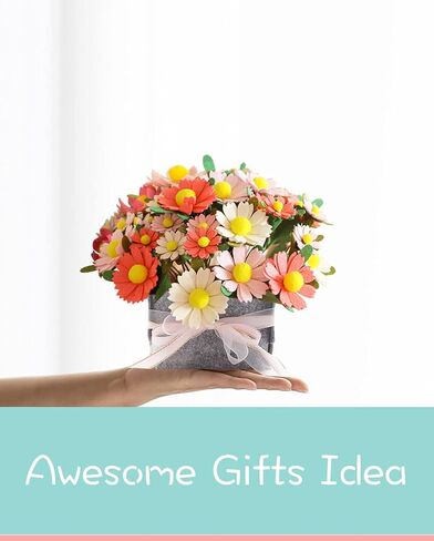 BAZIMA DIY Felt Flower Art Craft Kit,DIY Felt Daisy Bouquet Kit,30 Daisy, Floral Gifts,Beginner Craft Kit,Arrange Pre-Cut Felt Flowers and Foliage (Mint Green) in Saudi Arabia