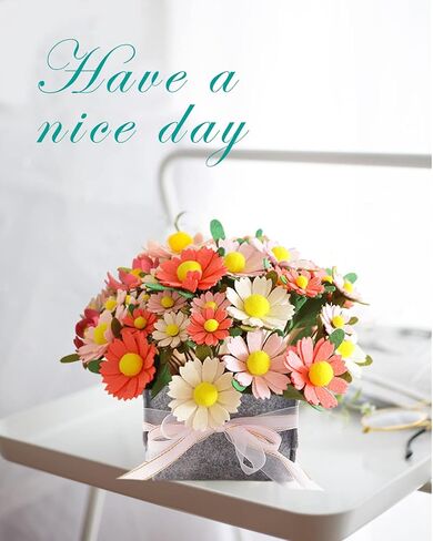 BAZIMA DIY Felt Flower Art Craft Kit,DIY Felt Daisy Bouquet Kit,30 Daisy, Floral Gifts,Beginner Craft Kit,Arrange Pre-Cut Felt Flowers and Foliage (Mint Green) in Saudi Arabia