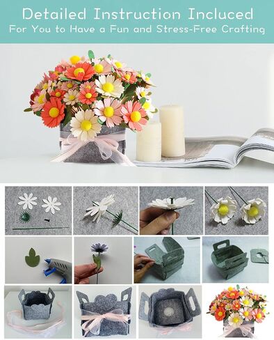 BAZIMA DIY Felt Flower Art Craft Kit,DIY Felt Daisy Bouquet Kit,30 Daisy, Floral Gifts,Beginner Craft Kit,Arrange Pre-Cut Felt Flowers and Foliage (Mint Green) in Saudi Arabia