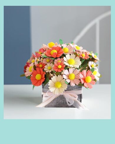 BAZIMA DIY Felt Flower Art Craft Kit,DIY Felt Daisy Bouquet Kit,30 Daisy, Floral Gifts,Beginner Craft Kit,Arrange Pre-Cut Felt Flowers and Foliage (Mint Green) in Saudi Arabia