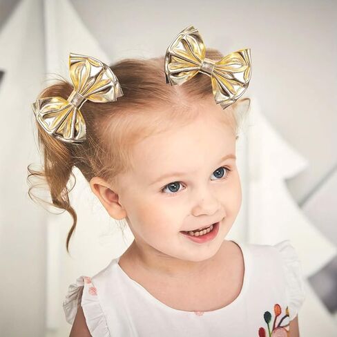 Baby Girls Hair Bow Clip Candy Color Bronzing Alligator Bow Hair Clip Hair Accessories for Little Girls Kids Toddlers ZFJ40 (Silver) in Kuwait