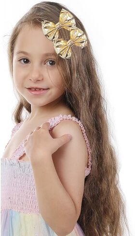 Baby Girls Hair Bow Clip Candy Color Bronzing Alligator Bow Hair Clip Hair Accessories for Little Girls Kids Toddlers ZFJ40 (Silver) in Kuwait