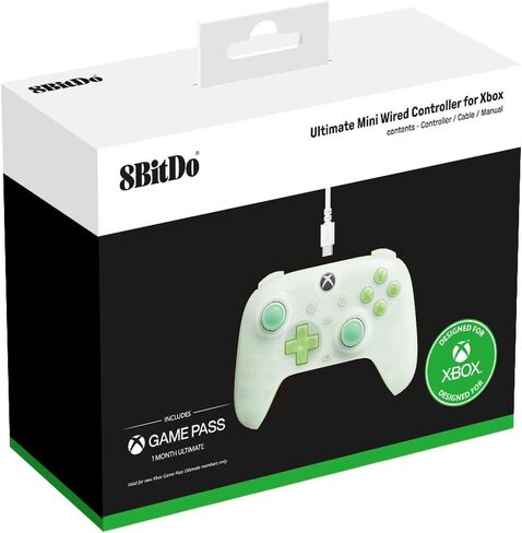 8Bitdo Ultimate Mini Wired Controller with RGB Lighting Fire Ring, Hall Effect Joysticks and Triggers, for Xbox Series X|S, Xbox One, Windows 10/11 - Officially Licensed (Translucent Green) in Saudi Arabia