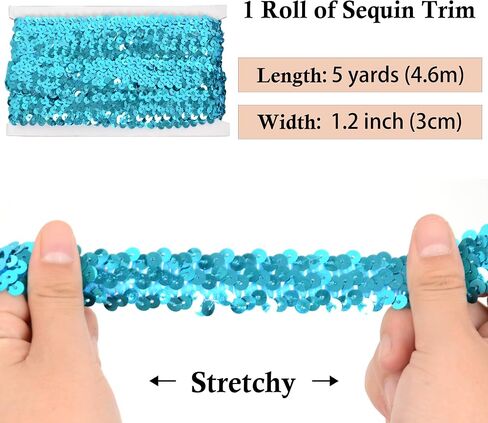 Elastic Sequin Trim, 1.2 Inch 3 Row Flat Glitter Paillette Sequin Ribbon, Bling Fabric Metallic Stretch Sequin Strip Sewing DIY Projects, 5 Yards, Hot Pink in Saudi Arabia