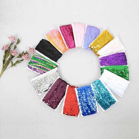 Elastic Sequin Trim, 1.2 Inch 3 Row Flat Glitter Paillette Sequin Ribbon, Bling Fabric Metallic Stretch Sequin Strip Sewing DIY Projects, 5 Yards, Hot Pink in Saudi Arabia