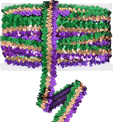 Elastic Sequin Trim, 1.2 Inch 3 Row Flat Glitter Paillette Sequin Ribbon, Bling Fabric Metallic Stretch Sequin Strip Sewing DIY Projects, 5 Yards, Hot Pink in Saudi Arabia