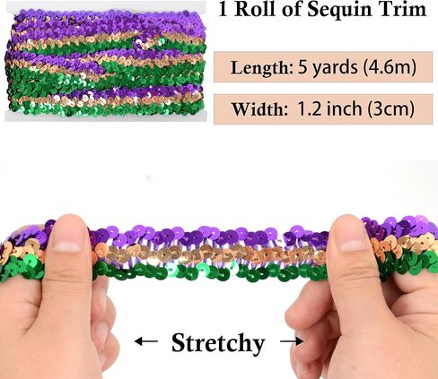 Elastic Sequin Trim, 1.2 Inch 3 Row Flat Glitter Paillette Sequin Ribbon, Bling Fabric Metallic Stretch Sequin Strip Sewing DIY Projects, 5 Yards, Hot Pink in Saudi Arabia