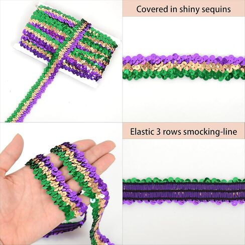 Elastic Sequin Trim, 1.2 Inch 3 Row Flat Glitter Paillette Sequin Ribbon, Bling Fabric Metallic Stretch Sequin Strip Sewing DIY Projects, 5 Yards, Hot Pink in Saudi Arabia