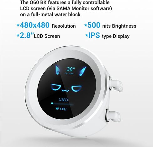 SAMA Q60 CPU AIO Water Cooler, FDB Bearings 4pin PWM Quiet Fans, Efficient PWM-Controlled Pump, Customizable 2.8" Circular LCD Display for Images, LGA 1366/115X/2011/1200/1700/1851, AM4/AM5, White in Saudi Arabia
