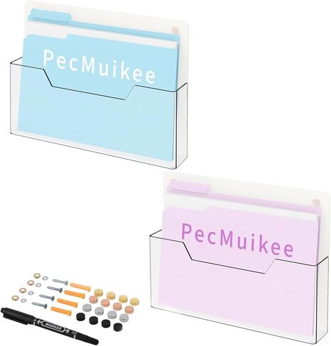PecMuikee Wall File Organizer, Vertical Acrylic Mail Magazine Holder Wall Mount, 4 Colors of Screw Caps Included Hanging File Organizer for School, Office, Hospital, 2 Pcs in Saudi Arabia