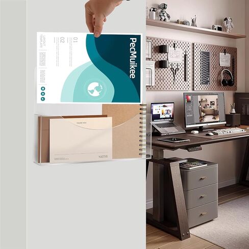 PecMuikee Wall File Organizer, Vertical Acrylic Mail Magazine Holder Wall Mount, 4 Colors of Screw Caps Included Hanging File Organizer for School, Office, Hospital, 2 Pcs in Saudi Arabia