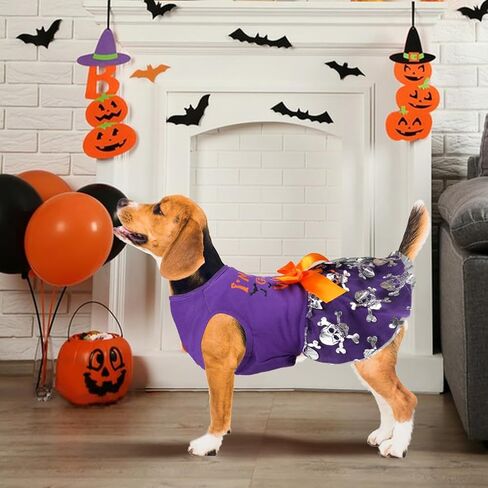Dog Halloween Costumes Dog Dresses, Halloween Costumes for Dogs Funny Puppy Dress with Bow for Small Large Dogs, Pumpkin Witch Bat Pet Costume Halloween Christmas (Happy 4th of July, Large) in Kuwait