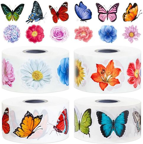 1200 PCS Butterfly Flower Sticker Rolls, 16 Styles Butterfly Stickers for Kids, Waterproof and Sun-Proof 3D Roll Stickers for Parties, Walls, Scrapbooks, Envelopes, Birthday and Greeting Cards in Kuwait