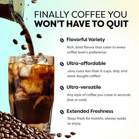 تركيز القهوة Javvy - Cold Brew Coffee ، مثالية للقهوة الفورية الساخنة أو المثلجة ، والمشروبات الساخنة ، وتركيز المشروب البارد ، 35 حصصًا - الكراميل in Saudi Arabia