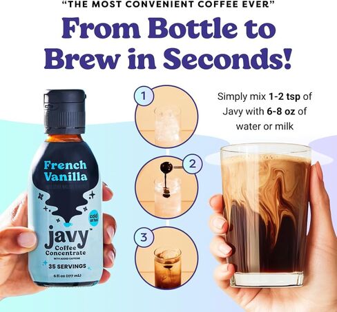 تركيز القهوة Javvy - Cold Brew Coffee ، مثالية للقهوة الفورية الساخنة أو المثلجة ، والمشروبات الساخنة ، وتركيز المشروب البارد ، 35 حصصًا - الكراميل in Saudi Arabia