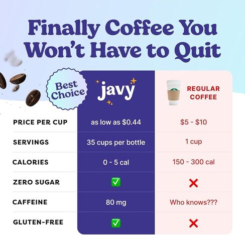 تركيز القهوة Javvy - Cold Brew Coffee ، مثالية للقهوة الفورية الساخنة أو المثلجة ، والمشروبات الساخنة ، وتركيز المشروب البارد ، 35 حصصًا - الكراميل in Saudi Arabia