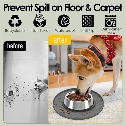 Pet Feeding Mat, Waterproof Anti-Slip Placemats for Dog Cat Bowl Silicone Pet Food Mat, Raised Edge Prevent Spills on Floor & Carpet, Dishwasher Safe (1 Beige, 10.9" L x 10.9" W) in Saudi Arabia