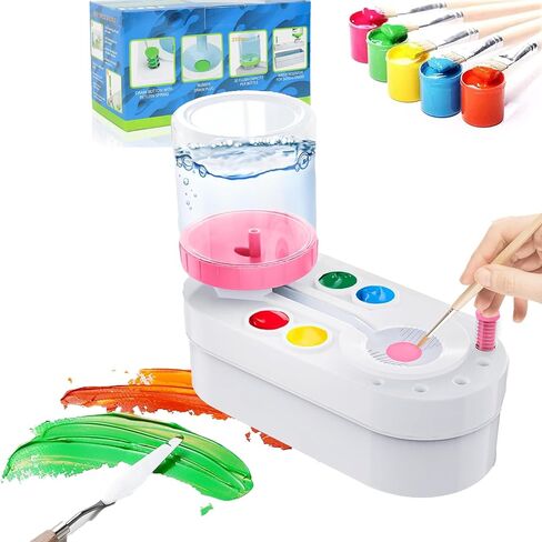 UpgradedPaint Brush Cleaner Brush Rinser, kids painting station with Drain and Brush Holder,Water Circulation Paint Brush Cleaner Tool for Water Dispenser for Acrylic, Watercolor & Water-Based (Pink) in Saudi Arabia