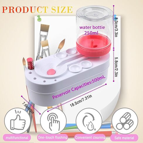 UpgradedPaint Brush Cleaner Brush Rinser, kids painting station with Drain and Brush Holder,Water Circulation Paint Brush Cleaner Tool for Water Dispenser for Acrylic, Watercolor & Water-Based (Pink) in Saudi Arabia