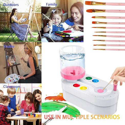 UpgradedPaint Brush Cleaner Brush Rinser, kids painting station with Drain and Brush Holder,Water Circulation Paint Brush Cleaner Tool for Water Dispenser for Acrylic, Watercolor & Water-Based (Pink) in Saudi Arabia