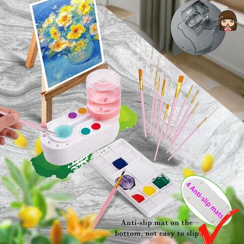 UpgradedPaint Brush Cleaner Brush Rinser, kids painting station with Drain and Brush Holder,Water Circulation Paint Brush Cleaner Tool for Water Dispenser for Acrylic, Watercolor & Water-Based (Pink) in Saudi Arabia
