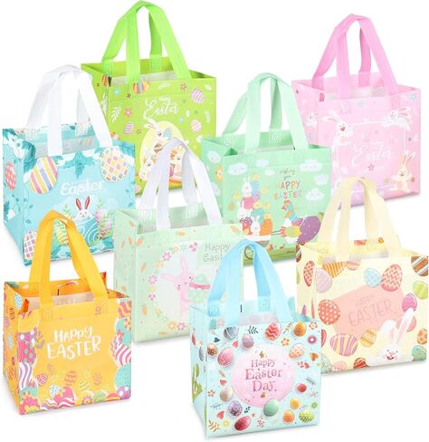 6PCS Happy Easter Egg Hunt Bags Bunny Carrot Chick Metallic Printing Gift with Handles, Treat Bags, Multifunctional Non-Woven for Gifts Wrapping, Party Supplies , 8.3×7.9×5.9inch in Kuwait