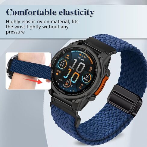 Quickfit 26 مم نطاقات الساعات المضفرة المغناطيسية متوافقة مع Garmin Tactix 8 51mm/Fenix ​​8 51 Mm/7x Pro/7x/6x Pro/6x ، حزام نايلون سبورت للبديل لـ Enduro 3/Descent Mk3i/غريزة 2x in Kuwait