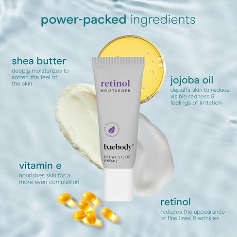 Baebody مصنوع في USA Retinol Cream للوجه - كريمة الوجه المضادة للشيخوخة للخطوط الدقيقة والتجاعيد - مع هدايا جوجوبا للزيت والفيتامين E - الجمال للنساء (50 مل/1.7 أوقية) in Kuwait