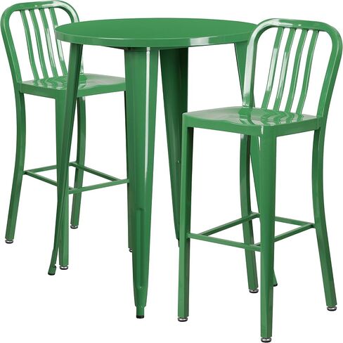Flash Furniture Commercial Grade 30" Round Black Metal Indoor-Outdoor Bar Table Set with 2 Vertical Slat Back Stools in Kuwait