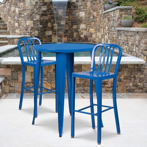 Flash Furniture Commercial Grade 30" Round Black Metal Indoor-Outdoor Bar Table Set with 2 Vertical Slat Back Stools in Kuwait