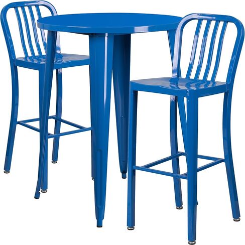 Flash Furniture Commercial Grade 30" Round Black Metal Indoor-Outdoor Bar Table Set with 2 Vertical Slat Back Stools in Kuwait