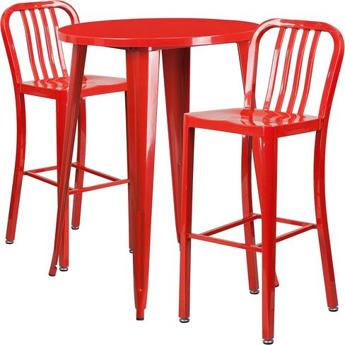 Flash Furniture Commercial Grade 30" Round Black Metal Indoor-Outdoor Bar Table Set with 2 Vertical Slat Back Stools in Kuwait