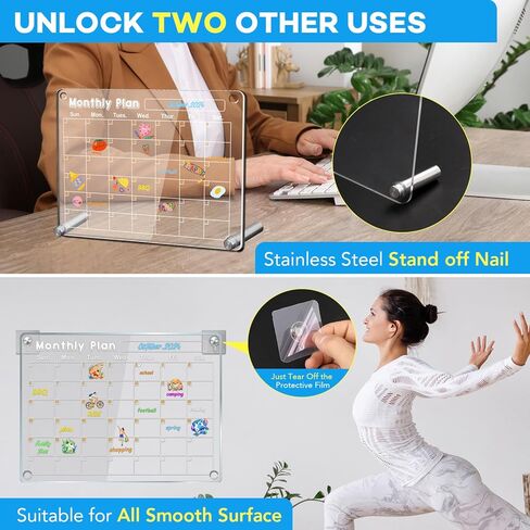 MIKEDE Magnetic Calendar for Refrigerator, 4 Pack Fridge Calendar Dry Erase Board Set, Monthly Weekly Magnetic Whiteboard Acrylic Calendar, 6 Colorful Markers, Magnetic Pen Holder and Erase Towel in Saudi Arabia