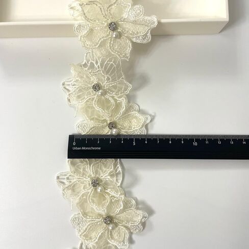 2 Yards 3D Pearl Beads Flower Lace Trim Ribbon Floral Applique Embroidered Lace Fabric for Sewing DIY Crafts (Pink) in Saudi Arabia