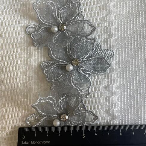 2 Yards 3D Pearl Beads Flower Lace Trim Ribbon Floral Applique Embroidered Lace Fabric for Sewing DIY Crafts (Pink) in Saudi Arabia