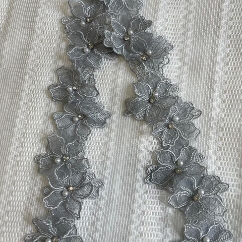 2 Yards 3D Pearl Beads Flower Lace Trim Ribbon Floral Applique Embroidered Lace Fabric for Sewing DIY Crafts (Pink) in Saudi Arabia