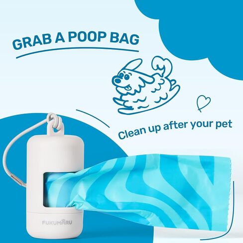 FUKUMARU Biodegradable Poop Bags, Compostable Set for Dogs, Cats & Multi-pet Use, Dog Poop Bag Holder & Dispenser with Leash Attachment - 120 Running Pattern Bags, Blue Holder in Saudi Arabia