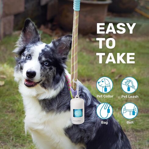 FUKUMARU Biodegradable Poop Bags, Compostable Set for Dogs, Cats & Multi-pet Use, Dog Poop Bag Holder & Dispenser with Leash Attachment - 120 Running Pattern Bags, Blue Holder in Saudi Arabia