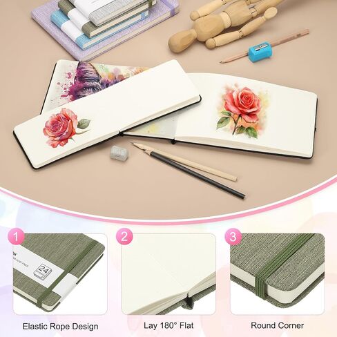 PATIKIL 5.5x3.5 Watercolor Sketchbook, 24 Sheet 300GSM/203lb Watercolor Paper Sketchbooks Acid Free Watercolor Journal Hardcover Artists Paper Pads for Painting, Dark Gray in Saudi Arabia