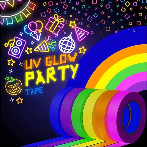 Economical 6-Pack Neon Gaffer Tape – Premium UV Blacklight Reactive Glow in The Dark Tape, Best Glow for Parties, Dance Floors, Theaters, DIY Projects – Durable, Residue-Free, Multi-Color in Saudi Arabia