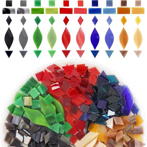 Mosaic Glass Pieces Tiles for Adults: LATIIZ 320Pcs Rainbow Color Mixed 5 Shapes Stained Glass Bulk for Beginner Artist - Mosaics Kit for Making Art Project Craft DIY Lamp Vase Coaster Stepping Stone in Saudi Arabia
