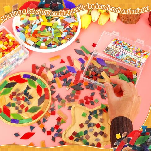 Mosaic Glass Pieces Tiles for Adults: LATIIZ 320Pcs Rainbow Color Mixed 5 Shapes Stained Glass Bulk for Beginner Artist - Mosaics Kit for Making Art Project Craft DIY Lamp Vase Coaster Stepping Stone in Saudi Arabia